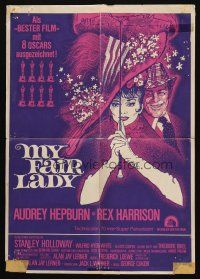4e478 MY FAIR LADY German 16x23 R69 classic art of Audrey Hepburn & Rex Harrison by Bob Peak!