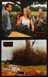 4e181 TWISTER set of 12 French LCs '96 storm chasers Bill Paxton & Helen Hunt, tornado action!
