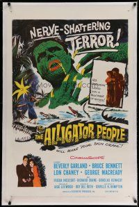 4f273 ALLIGATOR PEOPLE linen 1sh '59 Beverly Garland, Lon Chaney, they'll make your skin crawl!