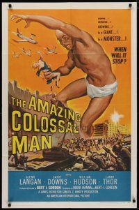4f165 AMAZING COLOSSAL MAN 1sh '57 AIP, Bert I. Gordon, art of the giant monster by Albert Kallis!
