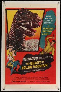 4f138 BEAST OF HOLLOW MOUNTAIN linen 1sh '56 from the dawn of history, a monster beyond belief!