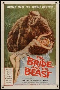 4f228 BRIDE & THE BEAST 1sh '58 Ed Wood classic, great wacky art of huge ape holding sexy girl!