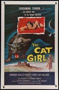4f182 CAT GIRL linen 1sh '57 cool black panther & sexy girl art, to caress her is to tempt DEATH!