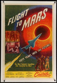4f006 FLIGHT TO MARS linen 1sh '51 the most fantastic expedition ever conceived by man, cool art!