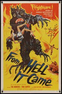 4f175 FROM HELL IT CAME 1sh '57 classic artwork of wacky tree monster holding sexy girl!