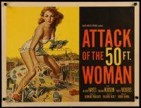 4f218 ATTACK OF THE 50 FT WOMAN 1/2sh '58 classic art of enormous Allison Hayes over highway!