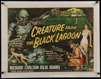 4f031 CREATURE FROM THE BLACK LAGOON linen style B 1/2sh '54 Reynold Brown art of monster & divers!