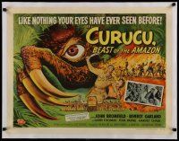4f126 CURUCU, BEAST OF THE AMAZON linen style A 1/2sh '56 Universal monster art by Reynold Brown!