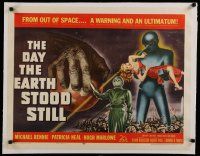 4f001 DAY THE EARTH STOOD STILL linen 1/2sh '51 classic art of Gort holding Patricia Neal!