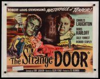 4f008 STRANGE DOOR linen style B 1/2sh '51 different art of Boris Karloff, Laughton & sexy Forrest!