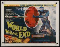 4f112 WORLD WITHOUT END linen style B 1/2sh '56 CinemaScope's first sci-fi thriller, incredible art!