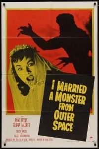 4f226 I MARRIED A MONSTER FROM OUTER SPACE 1sh '58 great image of Gloria Talbott & alien shadow!