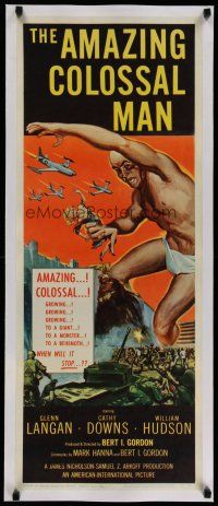 4f166 AMAZING COLOSSAL MAN linen insert '57 AIP, Bert I. Gordon, art of monster by Albert Kallis!