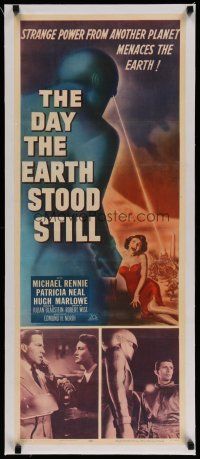 4f002 DAY THE EARTH STOOD STILL linen insert '51 sci-fi classic, art of Gort & scared Patricia Neal