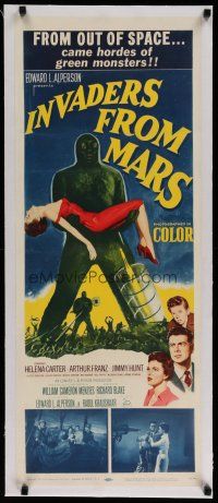 4f017 INVADERS FROM MARS linen insert '53 classic, hordes of green monsters from outer space!