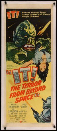 4f241 IT! THE TERROR FROM BEYOND SPACE linen insert '58 great art of wacky monster with victim!