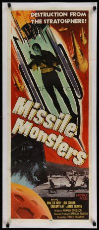 4f252 MISSILE MONSTERS linen insert '58 aliens bring destruction from the stratosphere, wacky art!