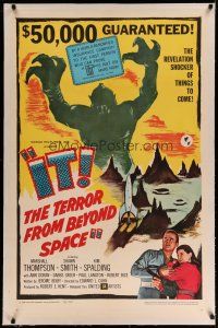 4f240 IT! THE TERROR FROM BEYOND SPACE linen 1sh '58 $50,000 guaranteed if you can prove IT!