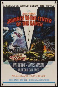 4f269 JOURNEY TO THE CENTER OF THE EARTH 1sh '59 Jules Verne, great sci-fi monster art!