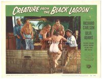 4f038 CREATURE FROM THE BLACK LAGOON LC #2 '54 sexy Julia Adams in swimsuit helped into boat!