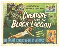 4f032 CREATURE FROM THE BLACK LAGOON TC '54 cool art of monster attacking sexy Julie Adams!