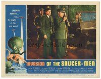 4f150 INVASION OF THE SAUCER MEN LC #4 '57 soldiers with giant walkie talkie, wonderful border art