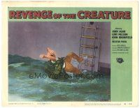 4f058 REVENGE OF THE CREATURE LC #5 '55 c/u of the monster in water pulling man off boat's ladder!