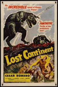4f007 LOST CONTINENT 1sh '51 incredible speed of atomic power, thrills of prehistoric dinosaurs!