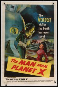 4f003 MAN FROM PLANET X linen 1sh '51 Edgar Ulmer, incredible art of the alien & Margaret Field!