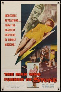 4f207 MAN WHO TURNED TO STONE 1sh '57 Victor Jory practices unholy medicine, cool sexy horror art!