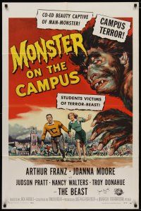 4f249 MONSTER ON THE CAMPUS signed 1sh '58 by Jack Arnold, Reynold Brown art of the college beast!