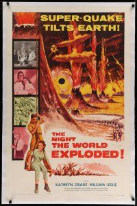 4f192 NIGHT THE WORLD EXPLODED linen 1sh '57 a super-quake tilts the Earth, nature goes mad!