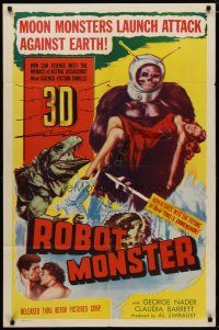 4f019 ROBOT MONSTER 1sh '53 3-D, the worst movie ever, great wacky art of ape creature & girl!