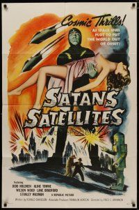 4f254 SATAN'S SATELLITES 1sh '58 space spies plot to put the world out of orbit, cool sexy art!