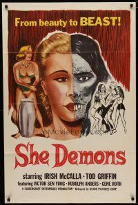 4f245 SHE DEMONS 1sh '58 experiments gone wrong, dangerous sexy women go from beauty to beast!