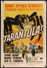 4f062 TARANTULA linen 1sh '55 Jack Arnold, Reynold Brown art of 100 foot high spider monster!
