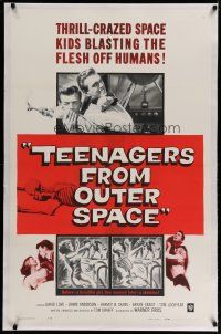 4f286 TEENAGERS FROM OUTER SPACE linen 1sh '59 thrill-crazed space kids blasting flesh off humans!