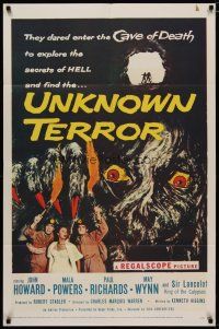 4f203 UNKNOWN TERROR 1sh '57 they dared enter the Cave of Death to explore the secrets of HELL!