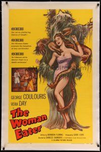 4f280 WOMAN EATER linen 1sh '59 art of wacky tree monster eating super sexy woman in skimpy outfit!