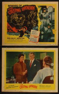 4f128 CREEPING UNKNOWN 8 LCs '56 Val Guest's Quatermass Xperiment, Hammer horror, wacky monster!