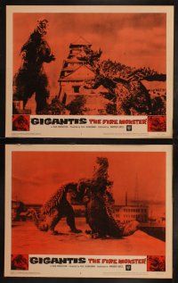 4f279 GIGANTIS THE FIRE MONSTER 8 LCs '59 cool rubbery monsters Godzilla & Angurus battling!