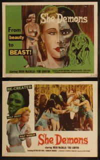 4f246 SHE DEMONS 8 LCs '58 great image of half-dressed female monsters, from beauty to beast!