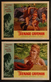 4f244 TEENAGE CAVEMAN 8 LCs '58 Roger Corman, prehistoric rebels against prehistoric monsters!