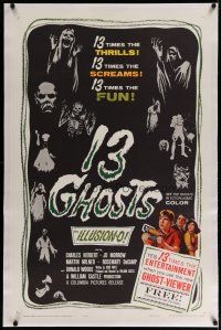 4g002 13 GHOSTS black style linen 1sh '60 William Castle, great art of all the spooks, ILLUSION-O!