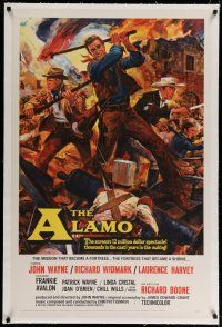4g018 ALAMO linen 1sh '60 Brown art of John Wayne & Richard Widmark in Texas War of Independence!