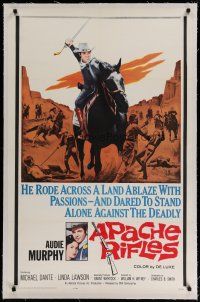 4g025 APACHE RIFLES linen 1sh '64 Audie Murphy vowed to stop the bloodshed of two warring nations!