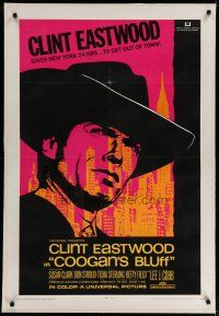 4g087 COOGAN'S BLUFF linen 1sh '68 art of Clint Eastwood in New York City, directed by Don Siegel!