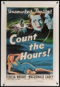 4g090 COUNT THE HOURS linen 1sh '53 Don Siegel, art of sexy bad girl Adele Mara in low-cut dress!