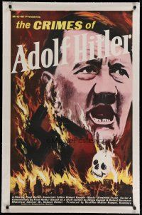 4g094 CRIMES OF ADOLF HITLER linen 1sh '61 German documentary, wild artwork of flaming swastika!