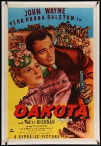 4g097 DAKOTA linen 1sh R50 John Wayne & pretty Vera Ralston in a romantic spectacle of the West!